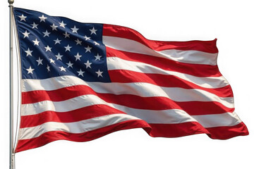Fototapeta premium The american flag waves proudly on a flagpole isolated on transparent background
