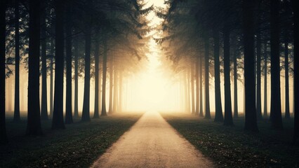 Path to heart-shaped light in dark forest, beige-gray background, space for text, suicide prevention metaphor, hope concept, ai generation