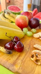 Colorful Summer Fruit and Snack Table Outdoors for a Fresh and Healthy Gathering