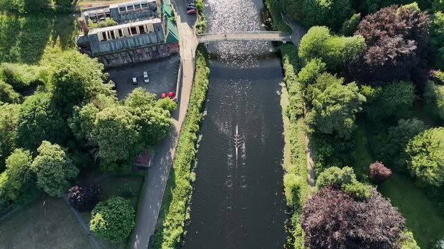 Aerial Sunset View Over Durham, UK &ndash; Scenic River, Historic Architecture & Lush Greenery