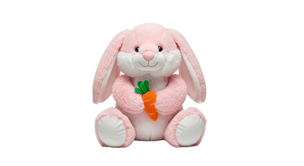 Pink Plush Bunny with Carrot on Transparent Background