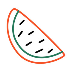 Watermelon slice in simple doodle style. Juicy fruit, cut wedge piece, summer exotic food, kids sketch drawing.