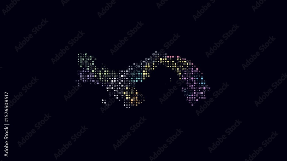 Poster panama dotted animation. shape of the country build of pulsating colored dots. small size rounded sq