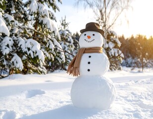 Fototapeta premium Snowman in snowy forest (2)