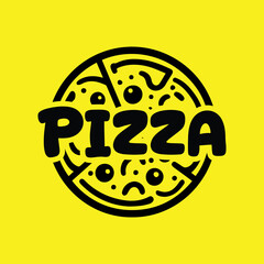 Simple Pizza Logo Design in Circle Shape with Cartoon Style.eps