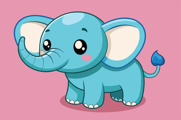 Obraz premium Adorable cartoon blue elephant with big ears and a playful expression on a pink background. Perfect for childrens designs, nursery decor, and playful animal themed projects.