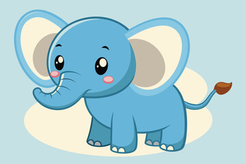 Fototapeta premium Charming illustration of a cute cartoon baby elephant with oversized ears, set against a soft background. Ideal for childrens themes, nursery decor, or playful designs.