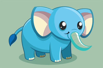 Fototapeta premium Cute cartoon blue elephant illustration with big eyes and a cheerful smile. Perfect for childrens designs, educational materials, and playful themes.