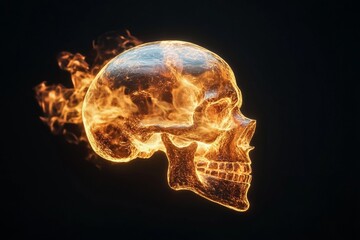 Glowing Skull With Flames Creating Dramatic Effect in Dark Environment