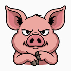 Smiling Pig's Gaze: A cheeky illustration of a confident pig, radiating an engaging attitude and charm. 