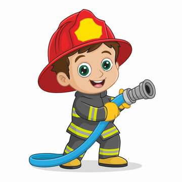 Heroic Aspirations: A charming young individual, clad in a firefighter's ensemble, fearlessly grasps a water hose, embodying the essence of courage and service to the community.