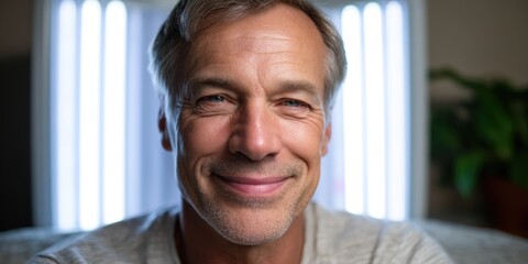 Fototapeta premium Mature Man with Hair Smiling for Portrait