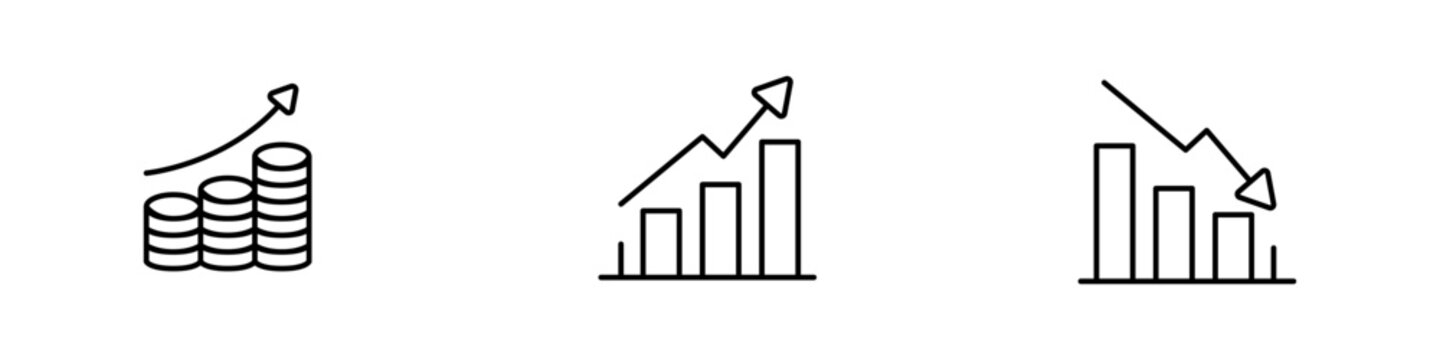 Linear Business and Financial Growth Icon Set for Analytics, Investment, and Economic Trend Visualization