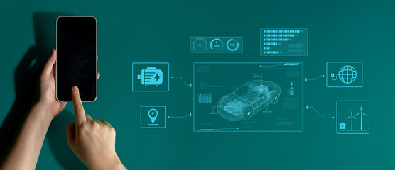 Technical layout of electric vehicle showing battery system, power control, traction motor,...