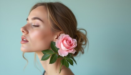 Fototapeta premium Elegant woman with a pink rose