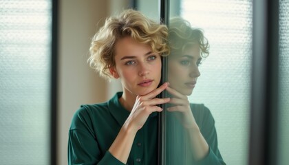 Thoughtful woman gazing out the window