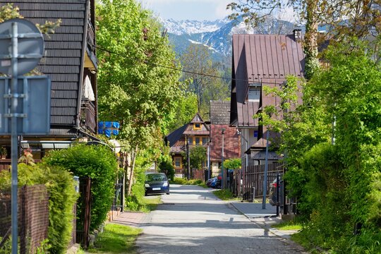 street in the city and mountains in Zakopane - Lesser Poland - Poland