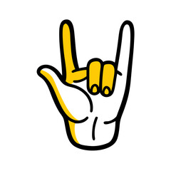 A Hand Gesture Making the Rock and Roll Sign with Yellow Accents on a Transparent Background, Embodying Energy and Rebellion for Creative Designs