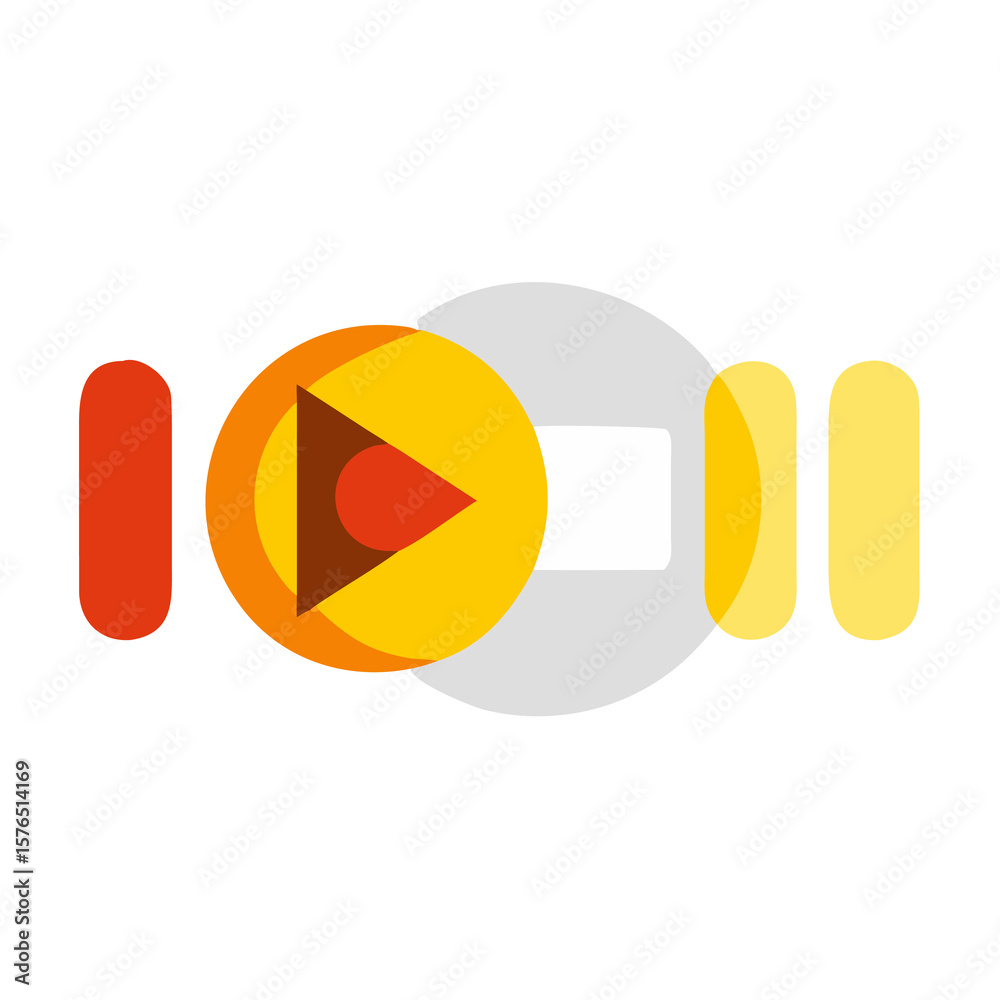 Poster animated media player control icon with play button and pause symbol for digital audio and video pla