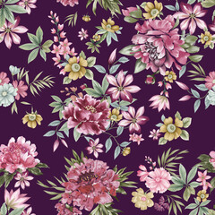 A beautiful Digital Flowers Motif Design watercolor illustration. Manual composition. Design for cover, fabric, print with textile designe
