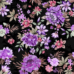 A beautiful Digital Flowers Motif Design watercolor illustration. Manual composition. Design for cover, fabric, print with textile designe
