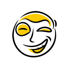 A Playful Cartoon Emoji with a Winking Expression and a Yellow Face, Outlined in Black, Presented on a Transparent Backdrop for Versatile Design Applications