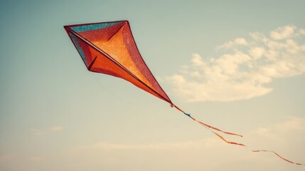 Colorful kite soaring against a pale sky