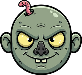  Spooky Yet Friendly Cartoon Zombie Head Illustration with Worm, Perfect for Halloween, Games, or Fun Horror Designs