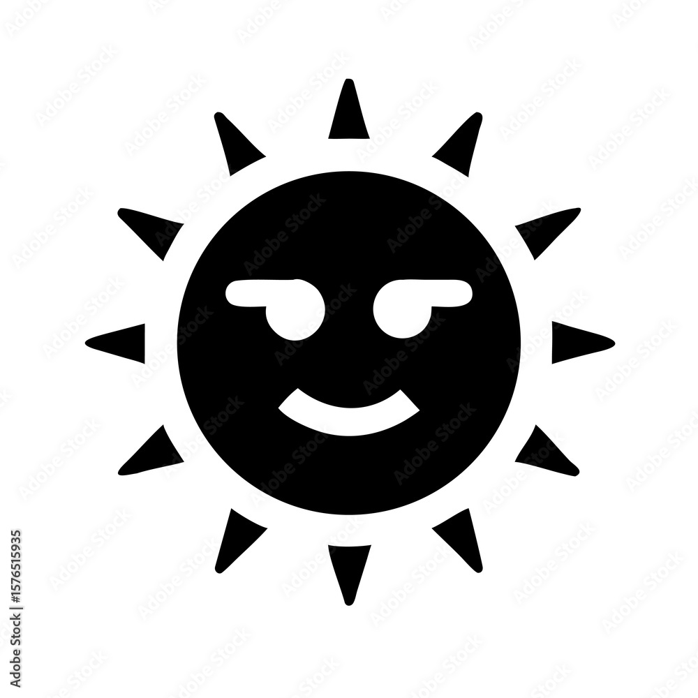 Poster radiant expression a smiling sun with a playful expression and sharp rays against a transparent back