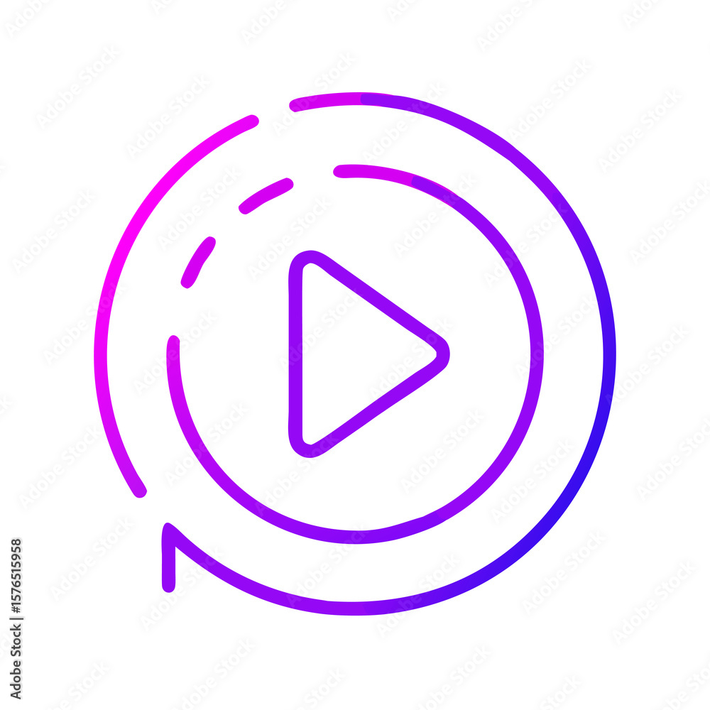 Poster dynamic playback symbol with gradient colors on transparent background, representing media control a