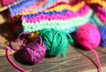  Needlework knitting needles and clews yarn balls cozy multicolor photo