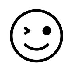 A Clean Black and White Winking Smiley Face Icon on Transparent Background, Ideal for UI Design and Conveying Playfulness in Digital Communication