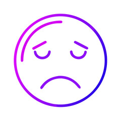 A Sad Emoji with Gradient Outline on Transparent Backdrop Depicting Disappointment and Sorrow, Ideal for Digital Communication and Emotional Expression in Online Platforms