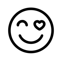Playful Winking Face Emoji Icon with Heart Eye, Black Outline on Transparent Backdrop, Perfect for Expressing Flirtation and Affection in Digital Messages