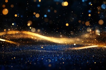 Obraz premium Golden and Blue Shimmering Particles Create an Enchanting Atmosphere in a Dark Setting