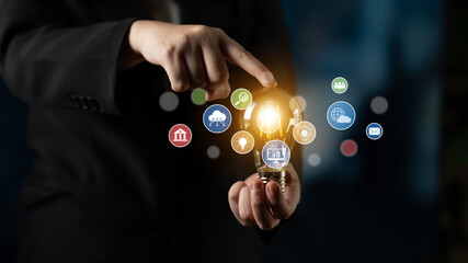 Set of business and digital service icons representing finance, cloud, analytics, email,...