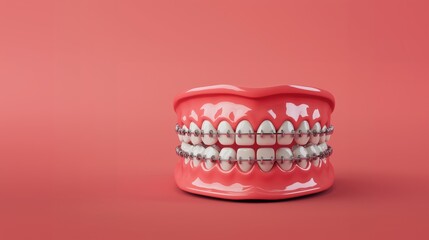 Obraz premium Orthodontic model of teeth with metal braces