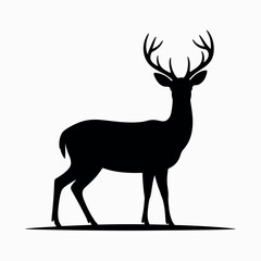 Elegant Black Silhouette of a Majestic Deer with Antlers Standing Proudly on a White Background Perfect for Design Projects