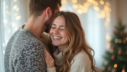 Joyful couple embracing during the festive season