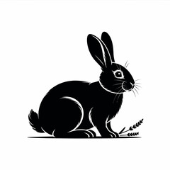 Elegant Black Rabbit Silhouette with Grass Perfect for Easter Spring or Nature Themed Designs Isolated on White Background Vector Illustration Minimalist Style