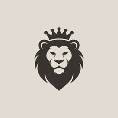 Elegant Lion Head Logo Design with Crown Symbol of Power Royalty and Leadership Isolated on a Cream Background Vector Illustration Template