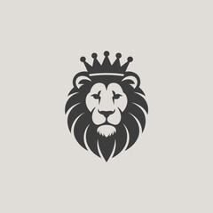 Lion head with crown vector illustration majestic animal symbol wildlife king logo feline predator icon royal beast emblem graphic design element