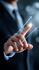 Business Professional Illustrating Growth and Success With Digital Graphs During a Corporate Meeting