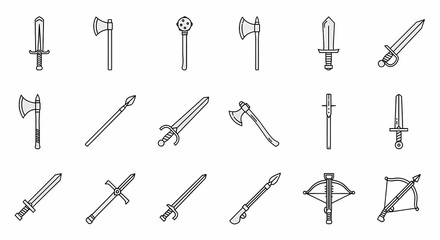 Vector Illustration of Medieval Weapons Swords Axes Spears and Bows.
