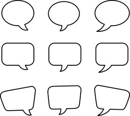 Speech bubble icon set in cartoon outline style, collection of blank dialog boxes in isolated vector design, ideal for communication user interface, messaging app interfaces