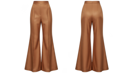 Elegant brown flare pants isolated on transparent background, showcasing a modern and chic style