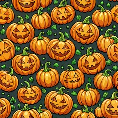 Spooky Halloween jack-o'-lanterns seamless pumpkin pattern for autumn decoration