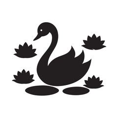 Swan Surrounded By Lily Flowers