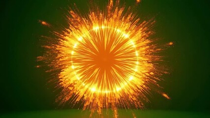 Abstract golden sun, cosmic burst animation creates a bright flash with dynamic glowing particle energy trails
