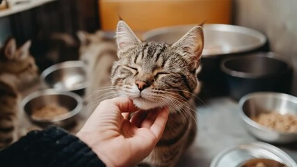 Cat enjoys gentle petting and affection at local animal shelter